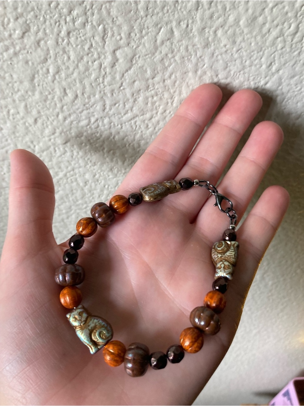 Handcrafted Brown and Orange Czech Glass Beaded Bracelet